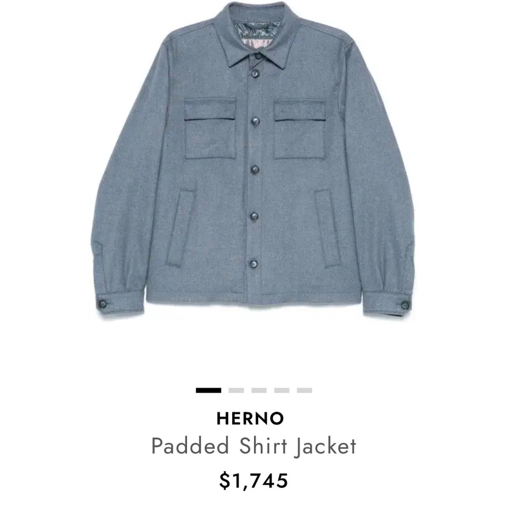 Herno Padded Shirt Jacket in steel blue silk cashmere blend with quilted lining